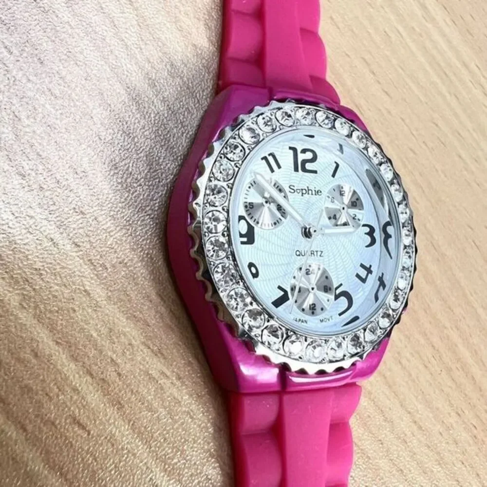 SOPHIE Women's Wristwatch Pink/White‎ Silicone Band Japan Movt Rhinestones